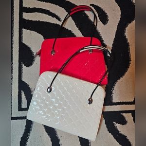 Tatyana Red and White vinyl slim clutch purse hobo bags 2